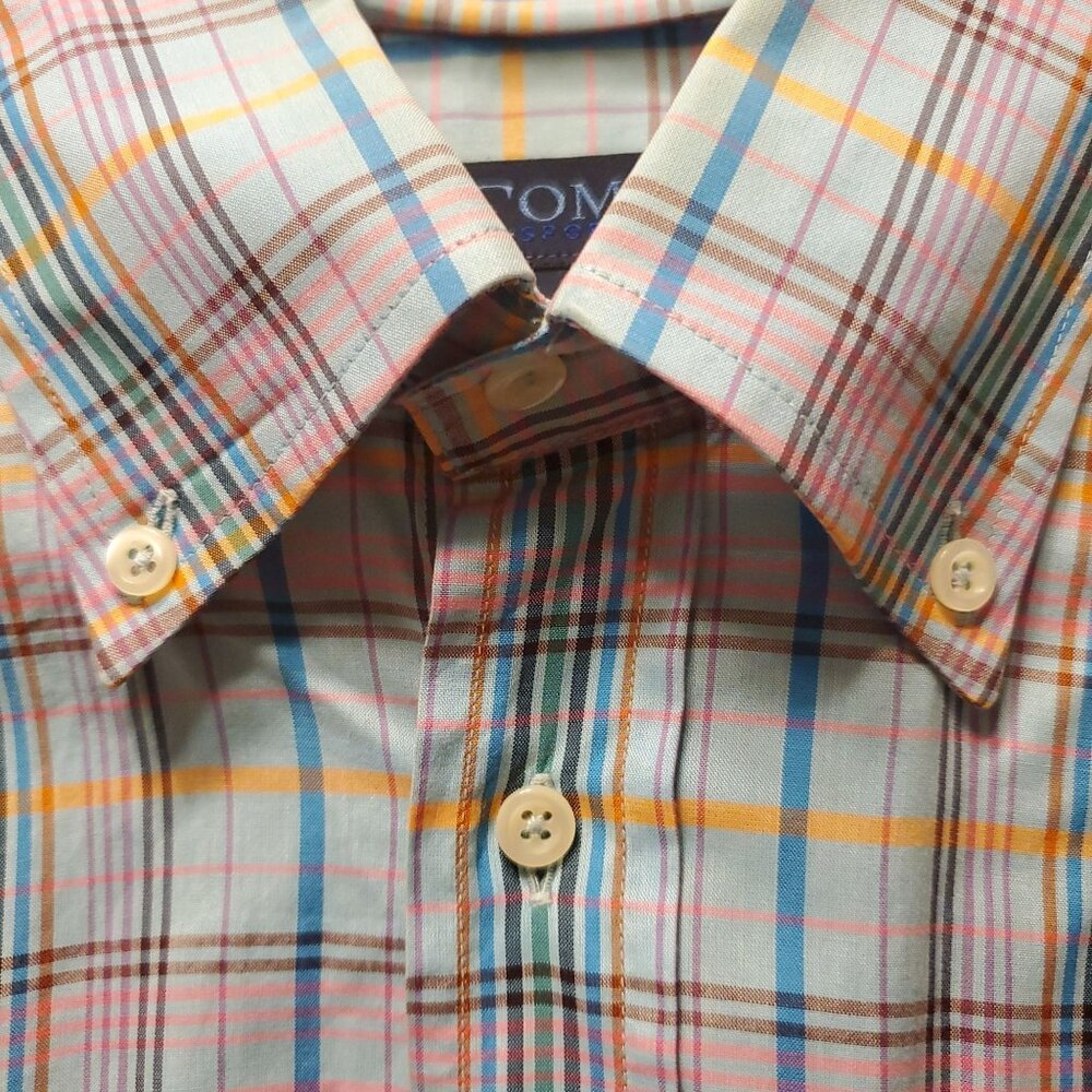 NWOT Como Sport  Men M Shirt Italian 100%Cotton PocketMatched Plaid xtra Buttons